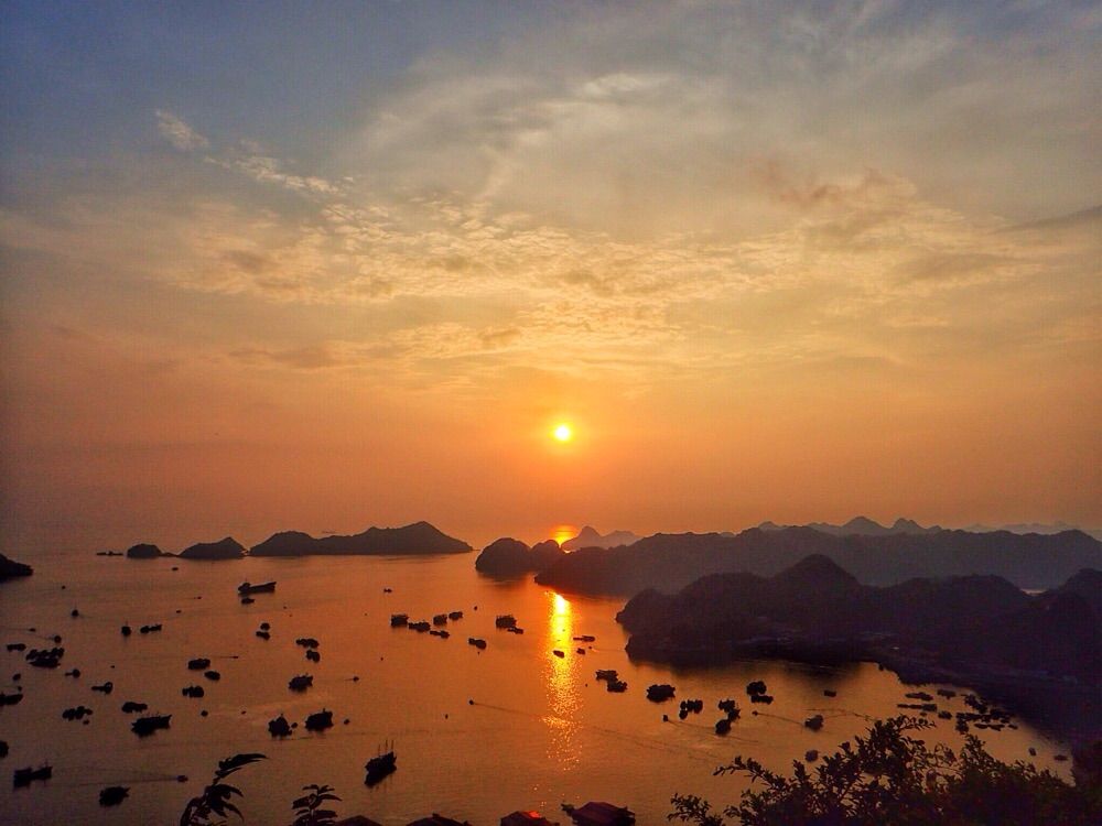 Cat Ba sunset viewed from cannon fort